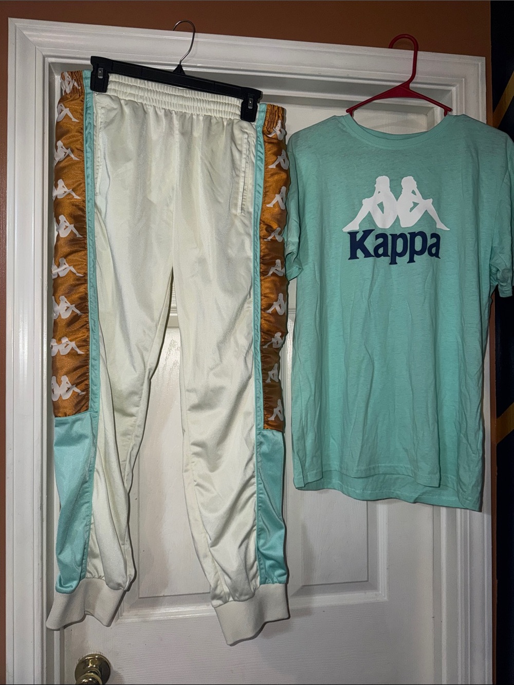 Kappa Mint Green Logo Tee with Cream and Gold Accent Track Pants